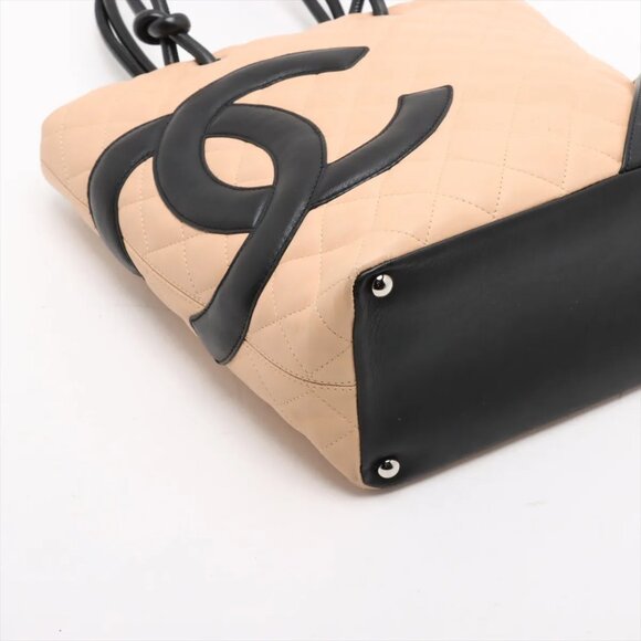 Chanel Cambon Line Lambskin Tote bag Beige x black - Picture 4 of 14